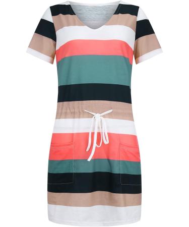 Ronony Women's Bohemia Summer Maxi Dress - Striped High Waist V-Neck Casual Ruffle Dress in Army Green - Perfect for Beach & Cocktail Events - Buy Online on GoSupps.com