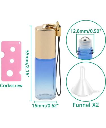 Rowiz 15PCS 5ml Blue Gradient Color Glass Roll on Bottles UV Protection Empty Sample Vial Essential Oil Glass Bottles with Stainless Steel Roller Balls and Golden Screwcap with Buckle - Buy Online on GoSupps.com