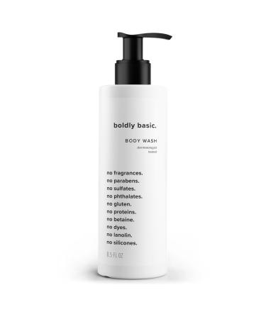 Boldly Basic Fragrance Free Body Wash - Gentle Bodywash on Sensitive Skin - Unscented Shower Gel - Dermatologist Tested - No Sulfates Parabens or Gluten - Non Comedogenic and Hypoallergenic