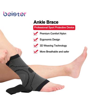 Beister 1 Pair Ankle Brace Compression Support Sleeve for Women and Men Elastic Sprain Plantar Fasciitis Foot Socks for Injury Recovery Joint Pain Achilles Tendon Heel Spurs L (Pack of 2) Gray & Black - Buy Online on GoSupps.com