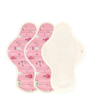 think ECO Printed Absorbent Type Pad 3p Organic Reusable Cotton Pads Menstrual Pads Sanitary Napkins Many Pattern 3 Pads. (Big Fish Day pad Plus)