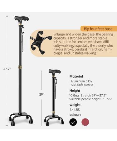 LED Light Walking Cane for Seniors - Telescopic Non-Slip Cane with 10 Height Adjustments & Travel Bag - Stable & Portable Walking Stick for Men & Women - Big 4 Feet - Black - Buy Online on GoSupps.com