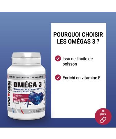 Omega 3 Fish Oil 3000 mg + Vitamin E Highly Dosed in EPA DHA Concentration Memory Cardioprotective Odorless 60 days Program French Laboratory Eric Favre - Buy Online on GoSupps.com