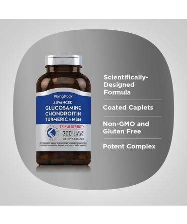 Piping Rock Glucosamine Chondroitin MSM Turmeric | 300 Caplets | Advanced Triple Strength Supplement | Non-GMO & Gluten Free - Buy Online on GoSupps.com