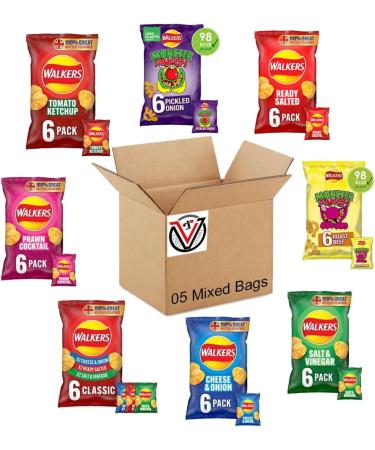 Walkers Flavour Crisps 6 Packs | 05 Bags Mixed Flavour | Total 30 Mini Bags - Buy Online on GoSupps.com