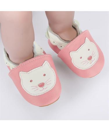 Soft Leather Baby Shoes for Boys and Girls | Non-Slip Rubber Soles | Cartoon Prewalker Sneakers | 0-24 Months | Pink Cat - Buy Online on GoSupps.com
