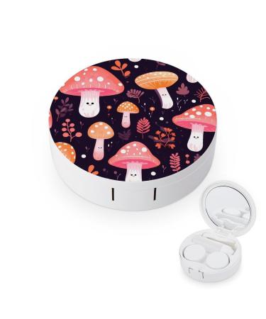 Cute Mushrooms Contact Lens Travel Kit Portable Cute Contact Box with Mirror for Daily Outdoor