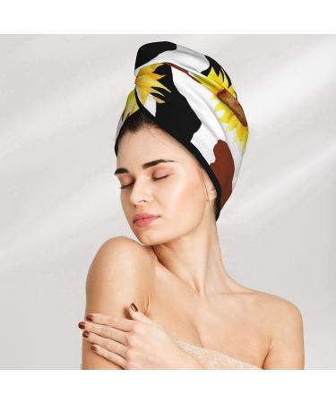 Buy Cow Print Sunflower Microfiber Hair Towel - Soft Super Absorbent Quick Dry for All Hair Types - Ideal for Women - Buy Online on GoSupps.com
