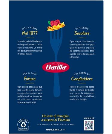 Italian Gourmet Barilla Piccolini Mini Fusilli small spiral noodles for children & quick cooking cooking time 6 minutes from 100 durum wheat semolina ideal for sauces salads and soups 20 x 500 g + - Buy Online on GoSupps.com