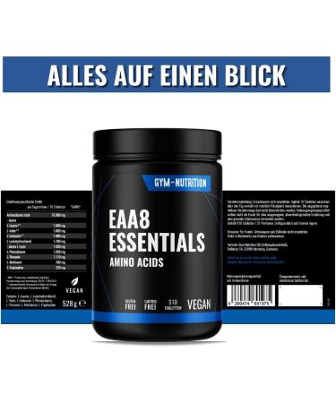 Multi Amino EAA Pattern 510 Tablets - 1036mg of All 8 Essential Amino Acids - Vegan Additive-Free Made in Germany - Buy Online on GoSupps.com
