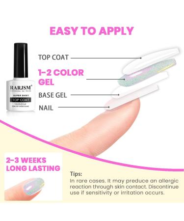 RARJSM Shell Glitter Top Coat Gel Nail Polish Set - 6 Iridescent Colors for Home Salon - Clear Green Purple Red Blue - Glossy Mirror Shine - Soak Off LED UV Curing - Buy Online on GoSupps.com