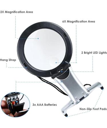 4.2 Inch Neck Hang Magnifying with Lights 6X 2X Lens Hands Free Lighted Reading Magnifier Desk Stand Full of Stars - Buy Online on GoSupps.com