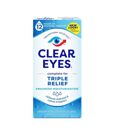 Clear Eyes Triple Action Lubricant/Redness Reliever Eye Drops 0.5 fl oz (15 ml)