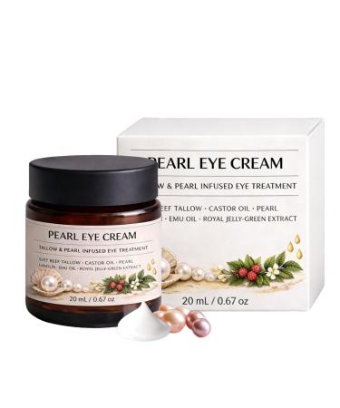 Pearl Eye Cream Wild-Caught Pearl Powder Hydrating Under Eye Balm Natural Organic All In Eye Cream to Anti Aging Reduce Wrinkles & Under Eye Bags with Castor & Green Tea 0.67oz/ 20ml