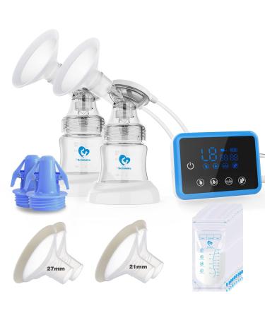 Bellababy Double Electric Breast Feeding Pumps with 21mm 24mm 27mm Flanges Touch Screen Pain Free Strong Suction 4 Models 9 Levels Strength (24MM-with 3 Flanges)