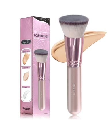 Foundation Brush for Liquid Makeup-Flat Top Kabuki Foundation Brush Big Makeup Brush for Cream Powder Makeup Fiber Bristles Stippling Buffing Blending Good Premium Face Powder Brush blusher brush 1 rose gold