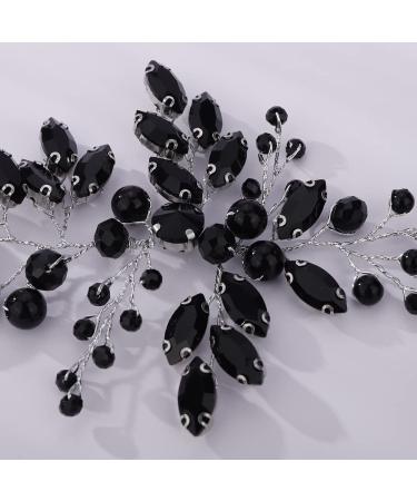 Teyglen Black Rhinestone Pearl Crystal Bridal Headband - Handmade Wedding Hair Vine for Women & Girls - Buy Online on GoSupps.com