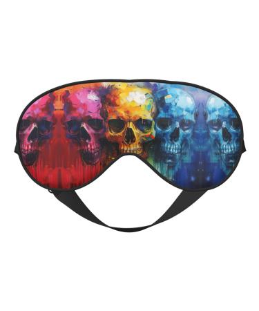 Color Skulls Print Unisex Sleep Mask Double-Sided Eye Mask Ideal for Sound Sleep and Skin Care