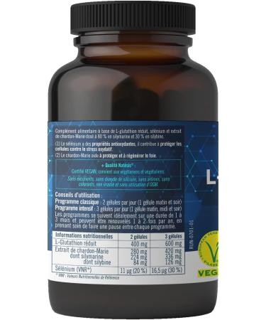 NATESIS ANTIOXYDANT & DETOX - L-Glutathion R DUIT 98% - Chardon-Marie Silymarine 80% - S l nium - D toxifie Foie Corps - Prot ge R g n re Beaut de la Peau - VEGAN - Fabriqu en France - Buy Online on GoSupps.com