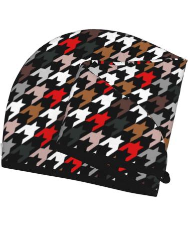 Buy Hair Towel Wrap for Quick Drying - Houndstooth Green Red Hair Drying Turban with Button - Buy Online on GoSupps.com