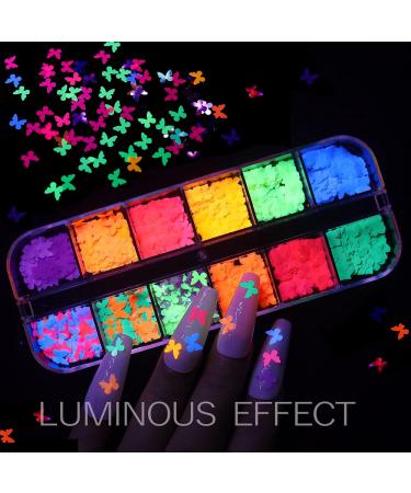 Butterfly Nail Art Glitter Sequin Kit - 2 Boxes with Tweezers for Stunning Manicure Decor | Fluorescent All-Tailed Design - Buy Online on GoSupps.com