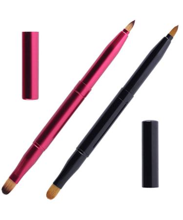 2 Pcs Retractable Lip Brushes Portable Dual End Lipstick Brush Lip Contours Makeup Brush Concealer Brush with Cap