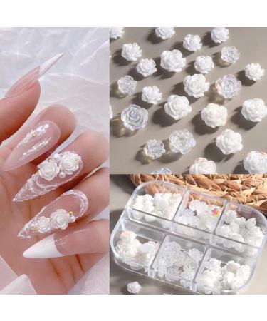 3D Nail Art Supplies Jewelry Pearls Mixed Camellia Nail Art Set Nail Glitter 5D Rose Round Pearl Rhinestones Caviar Beads Nails Charms Tips Accessories for Women Acrylic Nail Art Decorations - Buy Online on GoSupps.com