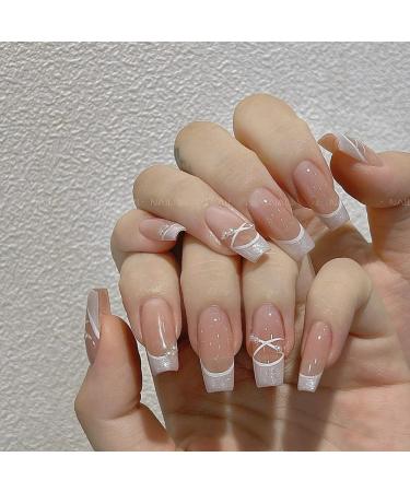 Handmade Wearing Nail French Fingertip Detachable Nail Clips for Midlength Nail Enhancement(M) - Buy Online on GoSupps.com