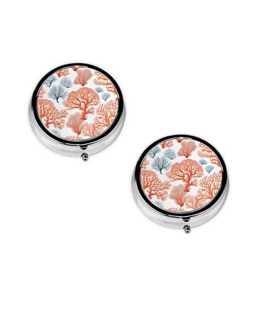 (Coral Reef) Round Pill Box 3 Compartment Pill Box Mini Decorative Pocket Purse Portable Travel Medicine Tablet Vitamin Holder Organizer Pill Case