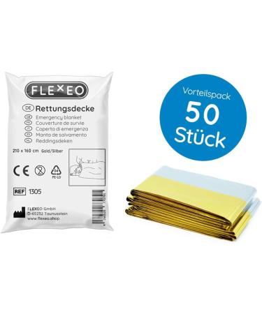 Flexeo 50x Rescue Ceiling - Gold & Silver Emergency Blanket (210cm x 160cm) for First Aid & Safety - Buy Online on GoSupps.com