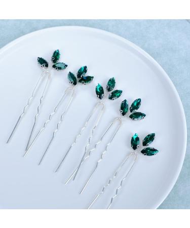 Bride Hair Accessories Beusoulover Crystal Hair Pins Clip Bobby Pins Green Rhinestone Bridesmaid Headpiece Pack of 5 Wedding Hair Piece for Women and Girl (green)