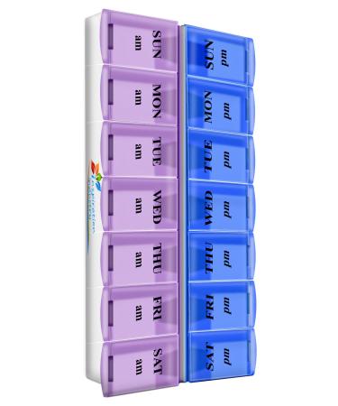 14 Compartments Pill Organizer Box Medicine Remainder with Snap Lids| 7-day AM/PM for Pills Vitamins. (14 Compartment) by Inspirations