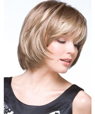 Short Blonde Pixie Bob Wig with Bangs - Layered Straight Bob Wig for White Women - Heat Resistant Synthetic Hair - Buy Online on GoSupps.com