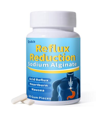 QUBIT Reflux Chewing Gum Sodium Alginate Bicarbonate Gum for Acid Reflux Heartburn Indigestion & Nausea Taste Well Gourmet Raft Barrier on Stomach Sugar-Free Vegan 60 Pieces
