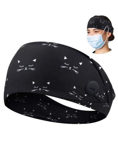 Headbands with Button for Mask, Wide Nurses Headbands Non Slip Elastic Ear Protection for Women Men Doctors Sweatband Headband (BUTTON- 1 PACK COLOR12)