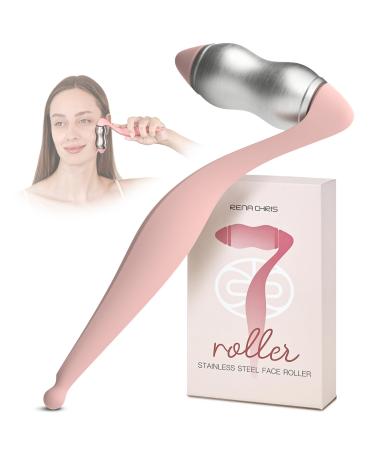 Rena Chris Stainless Steel Face Roller - Metal Facial Massager Tool with Enhanced Contour Fit for Puffiness Reducing Skin Care Roller Gift for Women (Silver)