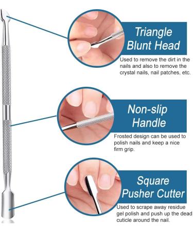 Dual Head Stainless Steel Nail Cuticle Pusher by XCOZU | Professional Nail Cleaner and Trimmer Tool for Gel Polish Removal and Nail Art - Silver - Buy Online on GoSupps.com