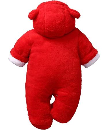 JiAmy Baby Hooded Romper Winter Jumpsuit | Red Flannel Outfit for Boys and Girls | Toddler Pajamas Onesie Footies Outwear | 9-12 Months - Buy Online on GoSupps.com