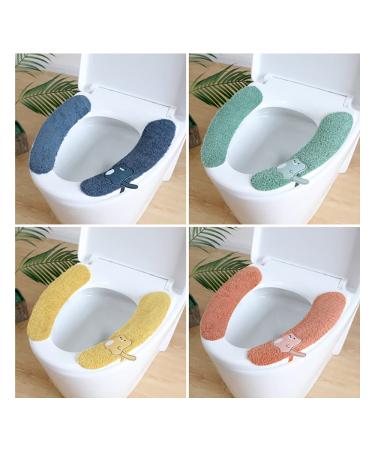 HADEEONG 4Pairs Plush Warm Toilet Seat Cover Washable and Reusable Toilet Seat Pads Cushion for Winter, Fits All Toilet Seats