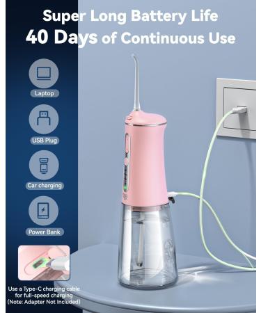 JTF Water Dental Flosser Picks - Cordless Portable Oral Irrigator 4 Modes 300ML Rechargeable IPX7 Waterproof Best for Home & Travel - 5 Jet Tips (Pink - Buy Online on GoSupps.com