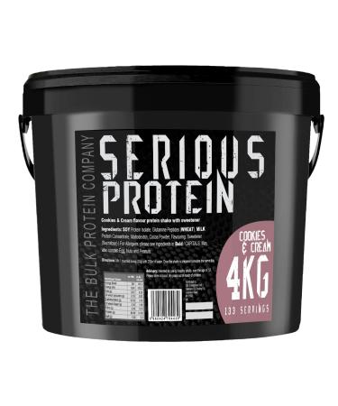 The Bulk Protein Company SERIOUS PROTEIN Protein Powder 4kg Low Carb Supports Lean Muscle Growth Recovery Supplement 133 Servings Cookies & Cream Cookies & Cream 4 kg (Pack of 1)
