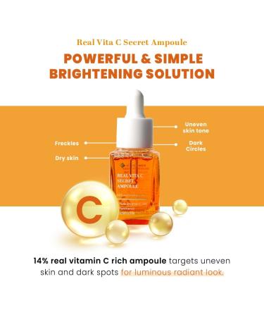 KSECRET Real Vita C Ampoule 15ml - Korean Skincare for Brightening & Pigmentation Care | 14% Pure Vitamin C - Buy Online on GoSupps.com