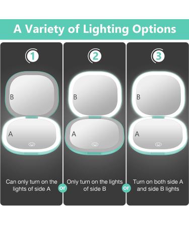 Wobsion Rechargeable Travel Mirror with Light - 1x/10x Magnification, Dimmable, Compact Double Mirror - 3.5 inch Cyan Portable Handheld Mirror - Buy Online on GoSupps.com