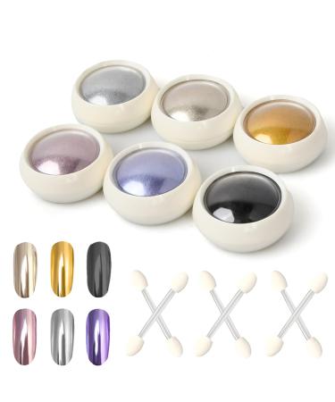 6 Jar Nail Art Pearlescent Powder Nail Art Glitter Pulver with 6 Sponge Brushes Chrome Nail Powders Holographic Mirror Powder Manicure Shiny Pearl Powder Holo Mermaid Aurora Powder for Nails