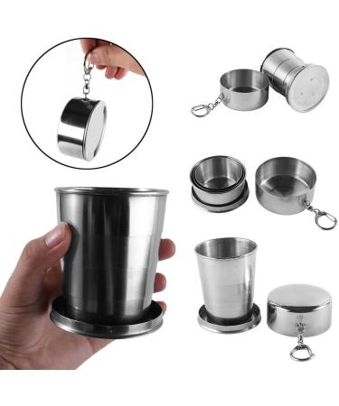 Stainless Steel Camping Mug Folding Cup Portable Outdoor Travel Collapsible Cup - Large Size (250ml) with Keychain - Pack of 1 - Buy Online on GoSupps.com