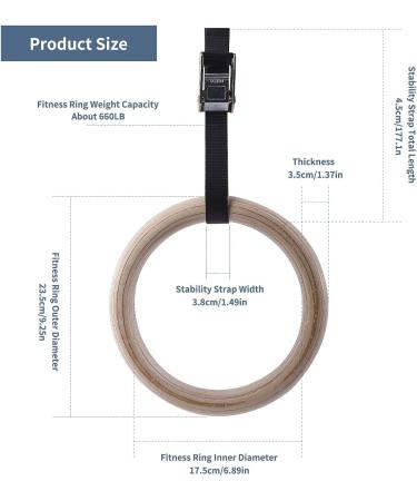 Mojco Wooden Gymnastic Rings with Adjustable Numbered Straps 15FT - Non-Slip 32 MM for Calisthenics & Pull Ups at Home or Outdoors - Buy Online on GoSupps.com