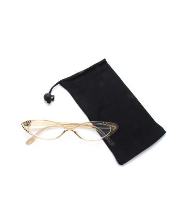 Pop Fashionwear Rhinestone Colorful Cat Eye Reading Glasses R223 (Crystal Light Brown 2.50)