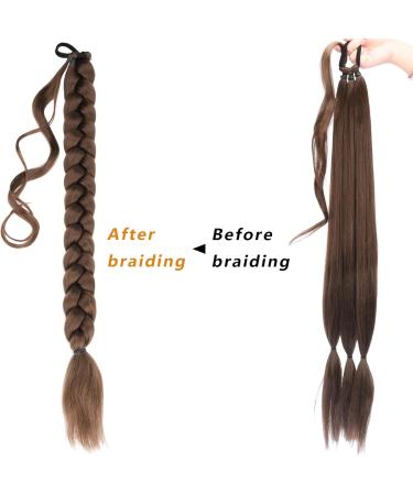 Gledola Long Braided Ponytail Extension 30 Inch Pre stretched Braiding Hair Extensions DIY Braid Ponytail Synthetic Hair Piece (Dark Brown 30 inches) 30 inches Dark Brown - Buy Online on GoSupps.com