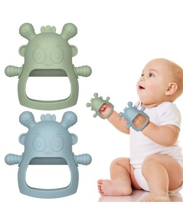 ME.FAN Baby Teething Toys 2 Pack Silicone Baby Teether Toy for Infants 3+ Months Silicone Baby Mitten Teether for Soothing Teething Pain Relief Baby Chew Toys Ether/Desert Sage