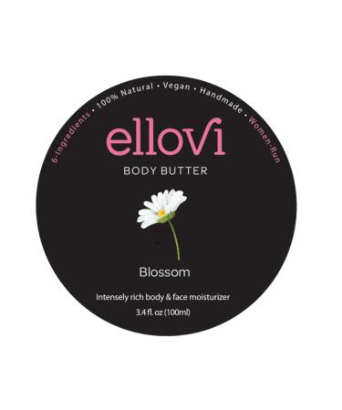 Ellovi All-Natural Body Butter - Blossom - Pure Enough to Eat - Made With Just 6 Vegan Ingredients - Ultra-Rich 100% Plant-Based Hydrating Moisturizer For Naturally Healthy Skin (3.4 fl. oz/100ml) 3.4 Ounce (Pack of 1) Blos